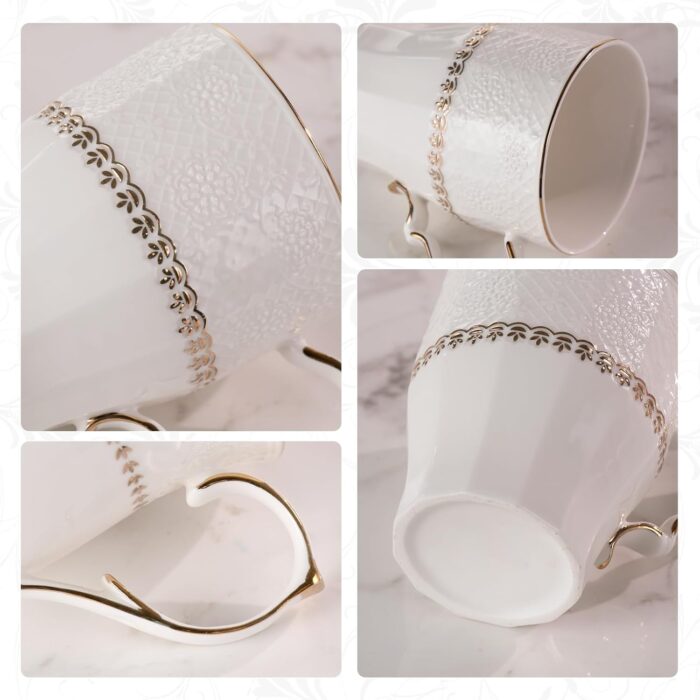 KAMMAK Ceramic Mug Set of 2, 9.8oz Elegant Coffee and Tea Cups, Vintage Breakfast Mugs, Porcelain Cup Ideal for Birthday - Afternoon Tea & Housewarming Gifts (YFH20)