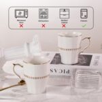 KAMMAK Ceramic Mug Set of 2, 9.8oz Elegant Coffee and Tea Cups, Vintage Breakfast Mugs, Porcelain Cup Ideal for Birthday - Afternoon Tea & Housewarming Gifts (YFH20)