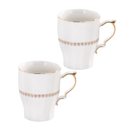 KAMMAK Ceramic Mug Set of 2, 9.8oz Elegant Coffee and Tea Cups, Vintage Breakfast Mugs, Porcelain Cup Ideal for Birthday - Afternoon Tea & Housewarming Gifts (YFH20)