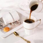 KAMMAK Ceramic Mug Set of 2, 9.8oz Elegant Coffee and Tea Cups, Vintage Breakfast Mugs, Porcelain Cup Ideal for Birthday - Afternoon Tea & Housewarming Gifts (YFH20)