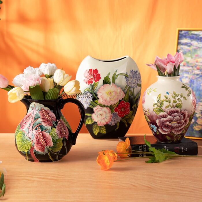 KAMMAK Colored Ceramic Vase, Beautiful Hand-Painted Decorative Vase, Modern Art Porcelain Vase for Flower Mantle Dining Table Centerpiece, Entryway Living Room Wedding...
