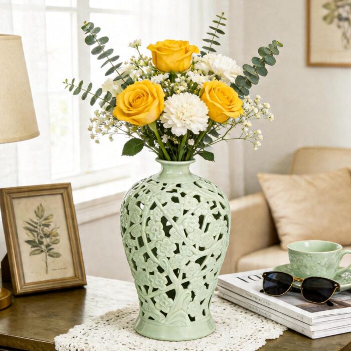 KAMMAK Colored Ceramic Vase, Beautiful Hand-Painted Decorative Vase, Modern Art Porcelain Vase for Flower Mantle Dining Table Centerpiece, Entryway Living Room Wedding...
