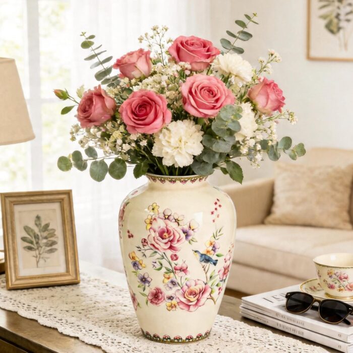 KAMMAK Colored Ceramic Vase, Beautiful Hand-Painted Decorative Vase, Modern Art Porcelain Vase for Flower Mantle Dining Table Centerpiece, Entryway Living Room Wedding...