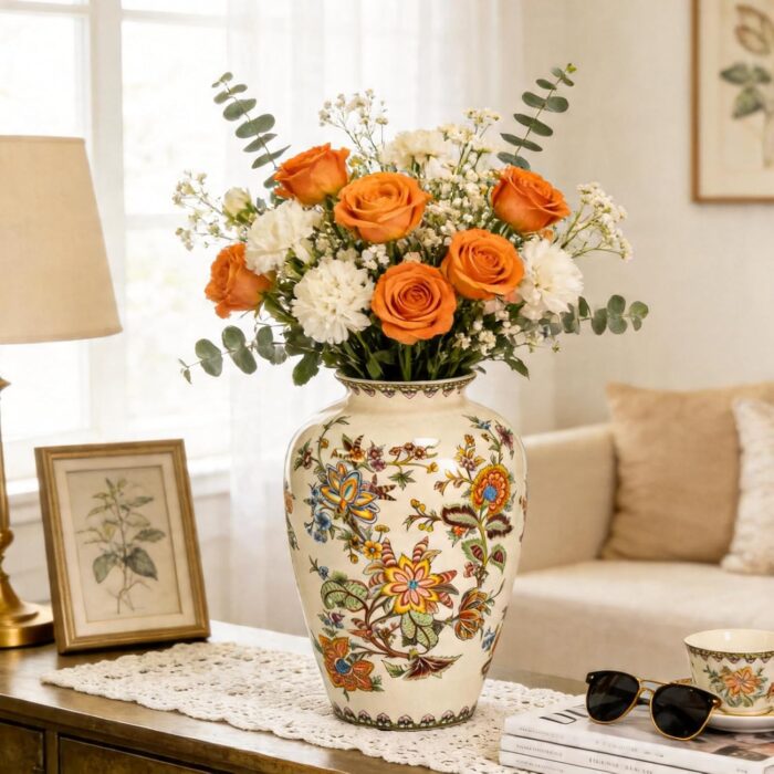 KAMMAK Colored Ceramic Vase, Beautiful Hand-Painted Decorative Vase, Modern Art Porcelain Vase for Flower Mantle Dining Table Centerpiece, Entryway Living Room Wedding...