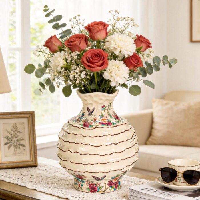 KAMMAK Colored Ceramic Vase, Beautiful Hand-Painted Decorative Vase, Modern Art Porcelain Vase for Flower Mantle Dining Table Centerpiece, Entryway Living Room Wedding...