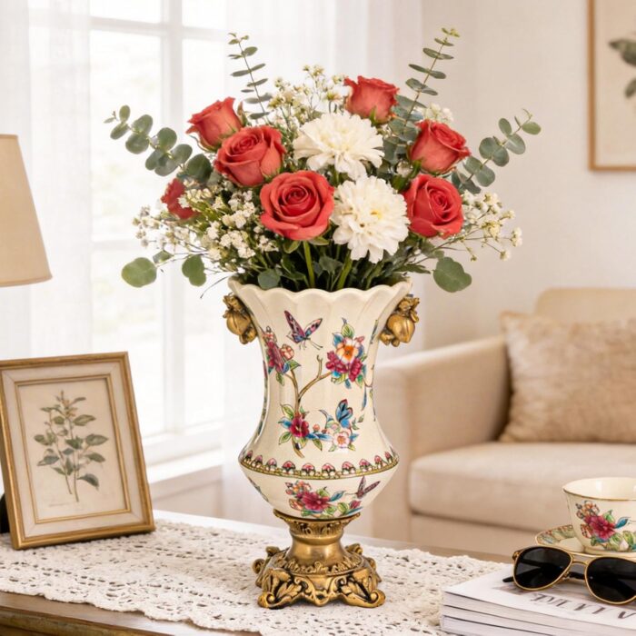 KAMMAK Colored Ceramic Vase, Beautiful Hand-Painted Decorative Vase, Modern Art Porcelain Vase for Flower Mantle Dining Table Centerpiece, Entryway Living Room Wedding...