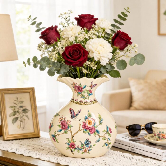 KAMMAK Colored Ceramic Vase, Beautiful Hand-Painted Decorative Vase, Modern Art Porcelain Vase for Flower Mantle Dining Table Centerpiece, Entryway Living Room Wedding...