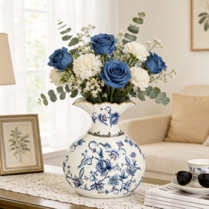 KAMMAK Colored Ceramic Vase, Beautiful Hand-Painted Decorative Vase, Modern Art Porcelain Vase for Flower Mantle Dining Table Centerpiece, Entryway Living Room Wedding...