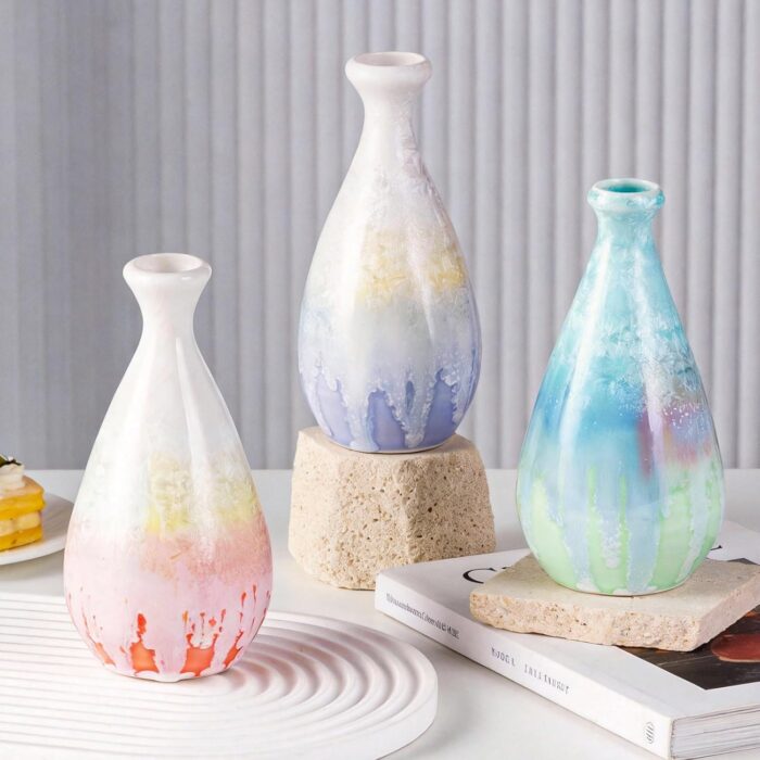 KAMMAK Colored Ceramic Vase, Beautiful Hand-Painted Decorative Vase, Modern Art Porcelain Vase for Flower Mantle Dining Table Centerpiece, Entryway Living Room Wedding...