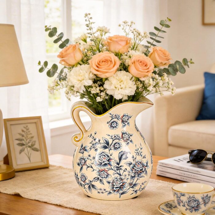 KAMMAK Colored Ceramic Vase, Beautiful Hand-Painted Decorative Vase, Modern Art Porcelain Vase for Flower Mantle Dining Table Centerpiece, Entryway Living Room Wedding...