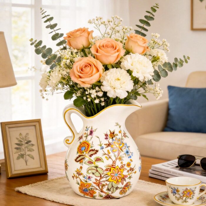 KAMMAK Colored Ceramic Vase, Beautiful Hand-Painted Decorative Vase, Modern Art Porcelain Vase for Flower Mantle Dining Table Centerpiece, Entryway Living Room Wedding...