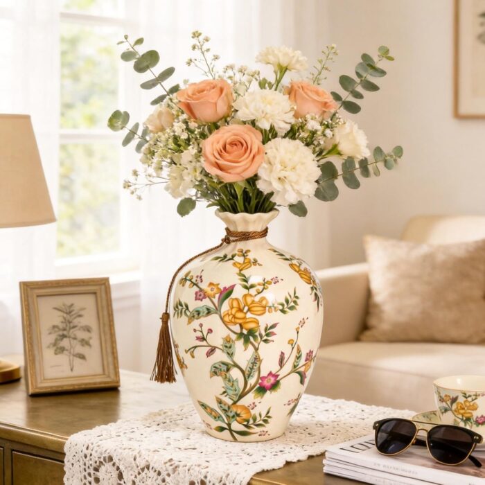 KAMMAK Colored Ceramic Vase, Beautiful Hand-Painted Decorative Vase, Modern Art Porcelain Vase for Flower Mantle Dining Table Centerpiece, Entryway Living Room Wedding...