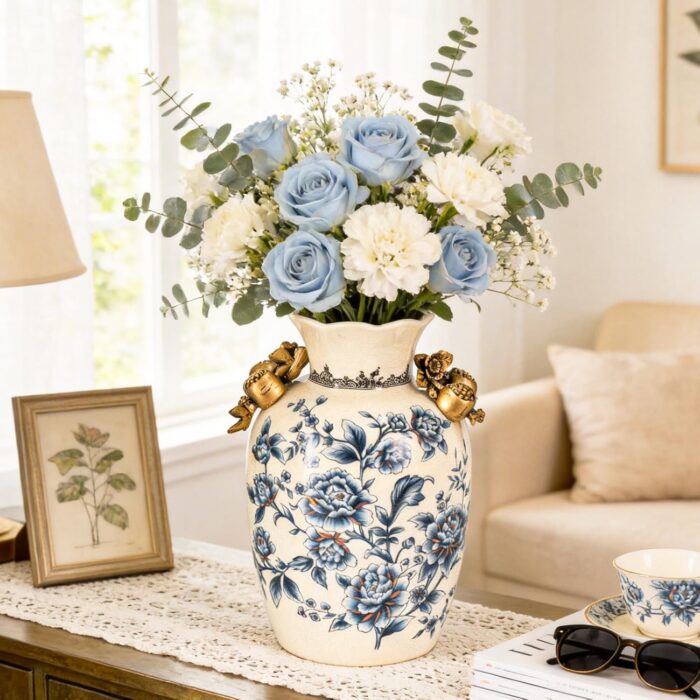 KAMMAK Colored Ceramic Vase, Beautiful Hand-Painted Decorative Vase, Modern Art Porcelain Vase for Flower Mantle Dining Table Centerpiece, Entryway Living Room Wedding...