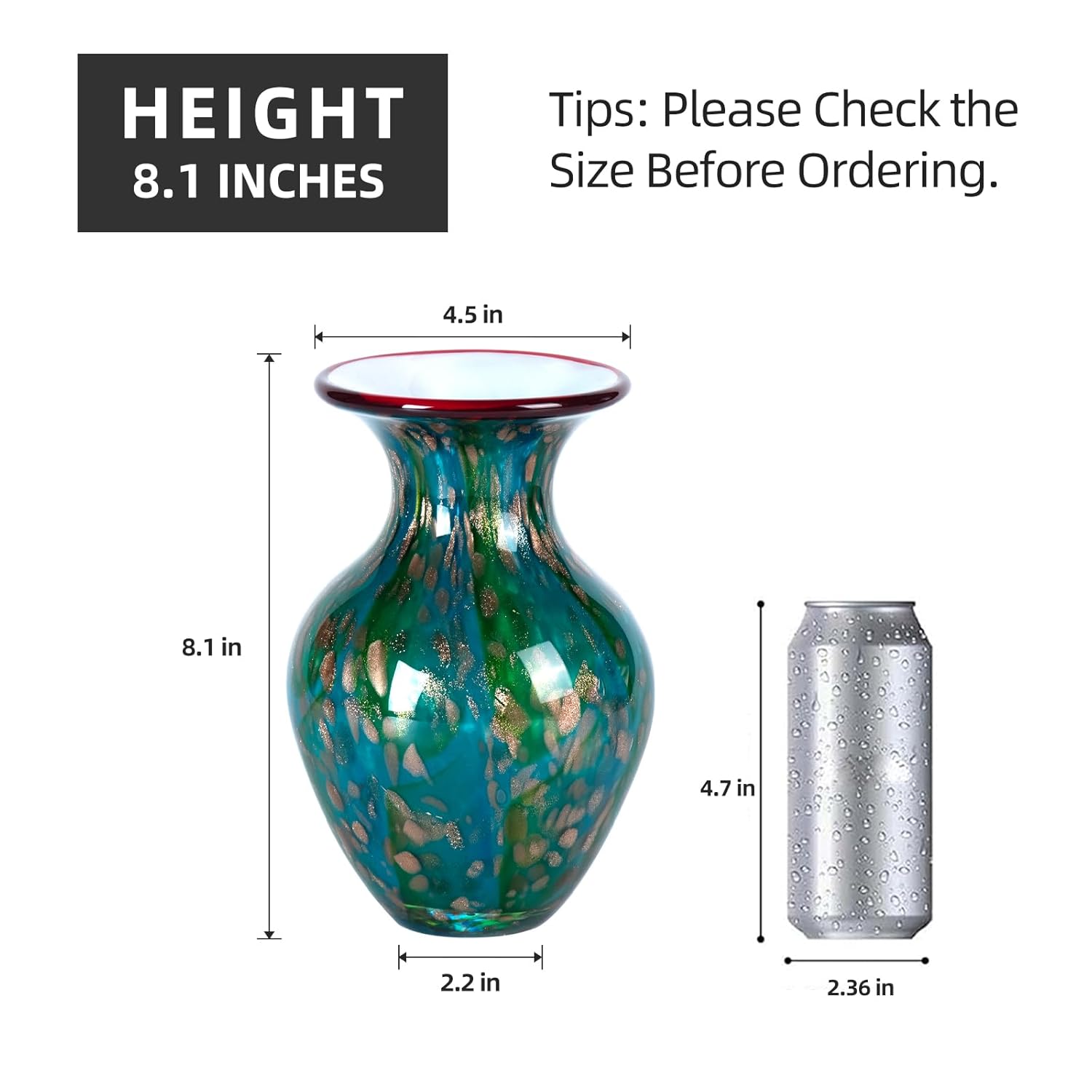 KAMMAK 8HPFH02074 glass vase front view in product description