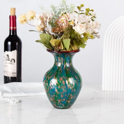 KAMMAK Colored Glass Vase, Beautiful Hand Blown Decorative Vase, Modern Art Vase for Flower Mantle Dining Table Centerpiece, Entryway Living Room Wedding Decoration, FH02074