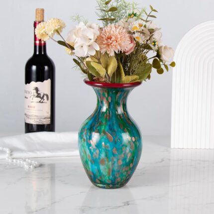 KAMMAK Colored Glass Vase, Beautiful Hand Blown Decorative Vase, Modern Art Vase for Flower Mantle Dining Table Centerpiece, Entryway Living Room Wedding Decoration, FH02075