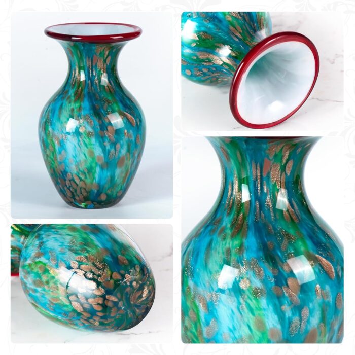 KAMMAK Colored Glass Vase, Beautiful Hand Blown Decorative Vase, Modern Art Vase for Flower Mantle Dining Table Centerpiece, Entryway Living Room Wedding Decoration, FH02075 KAMMAK 8HPFH02075 glass vase close-up material texture detail image 4