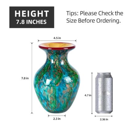 KAMMAK Colored Glass Vase, Beautiful Hand Blown Decorative Vase, Modern Art Vase for Flower Mantle Dining Table Centerpiece, Entryway Living Room Wedding Decoration, FH02076