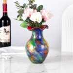 KAMMAK Colored Glass Vase, Beautiful Hand Blown Decorative Vase, Modern Art Vase for Flower Mantle Dining Table Centerpiece, Entryway Living Room Wedding Decoration, FH02078 KAMMAK 8HPFH02078 glass vase side angle view showing silhouette