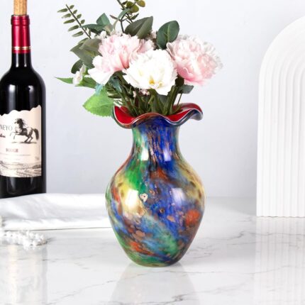 KAMMAK Colored Glass Vase, Beautiful Hand Blown Decorative Vase, Modern Art Vase for Flower Mantle Dining Table Centerpiece, Entryway Living Room Wedding Decoration, FH02078