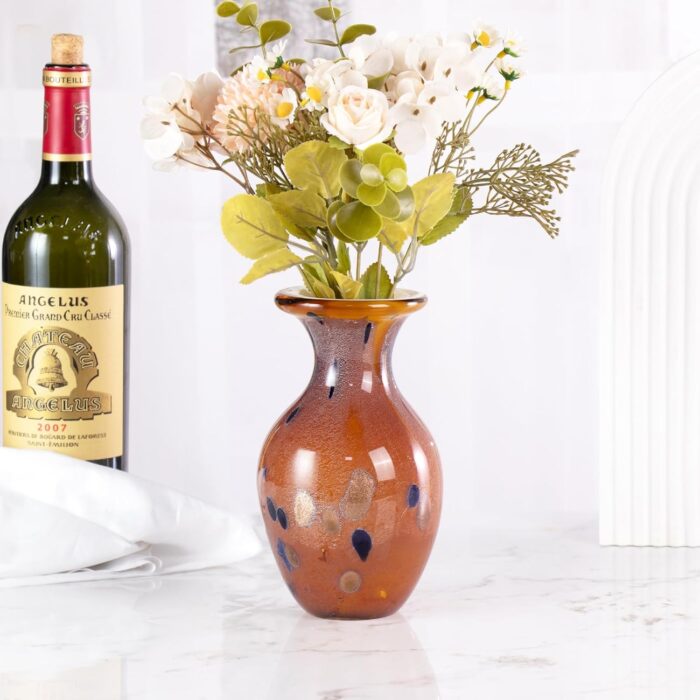 KAMMAK Colored Glass Vase, Beautiful Hand Blown Decorative Vase, Modern Art Vase for Flower Mantle Dining Table Centerpiece, Entryway Living Room Wedding Decoration, FH02008