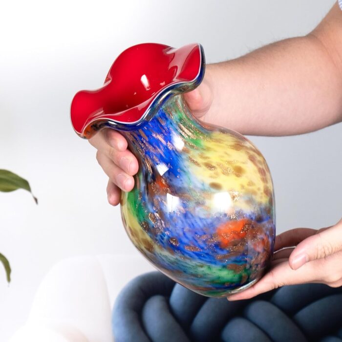 KAMMAK Colored Glass Vase, Beautiful Hand Blown Decorative Vase, Modern Art Vase for Flower Mantle Dining Table Centerpiece, Entryway Living Room Wedding Decoration, FH02078 KAMMAK 8HPFH02078 glass vase styled on dining table image 5