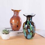 KAMMAK Colored Glass Vase, Beautiful Hand Blown Decorative Vase, Modern Art Vase for Flower Mantle Dining Table Centerpiece, Entryway Living Room Wedding Decoration, FH02008