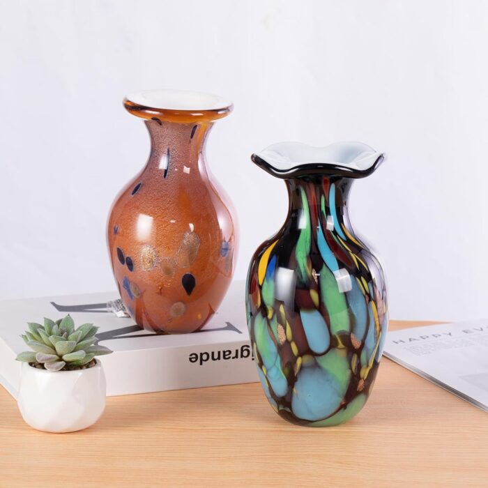 KAMMAK Colored Glass Vase, Beautiful Hand Blown Decorative Vase, Modern Art Vase for Flower Mantle Dining Table Centerpiece, Entryway Living Room Wedding Decoration, FH02008