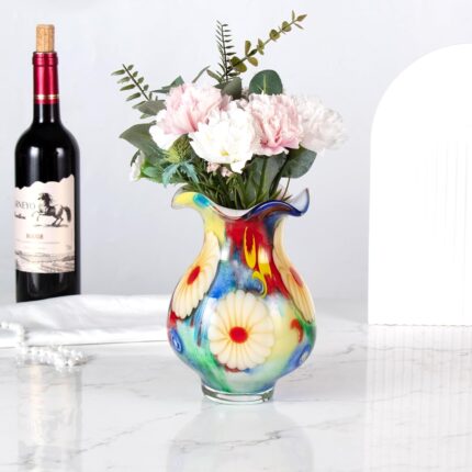 KAMMAK Colored Glass Vase, Beautiful Hand Blown Decorative Vase, Modern Art Vase for Flower Mantle Dining Table Centerpiece, Entryway Living Room Wedding Decoration, FH02080