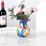 KAMMAK Colored Glass Vase, Beautiful Hand Blown Decorative Vase, Modern Art Vase for Flower Mantle Dining Table Centerpiece, Entryway Living Room Wedding Decoration, FH02081 KAMMAK 8HPFH02081 glass vase side angle view showing silhouette