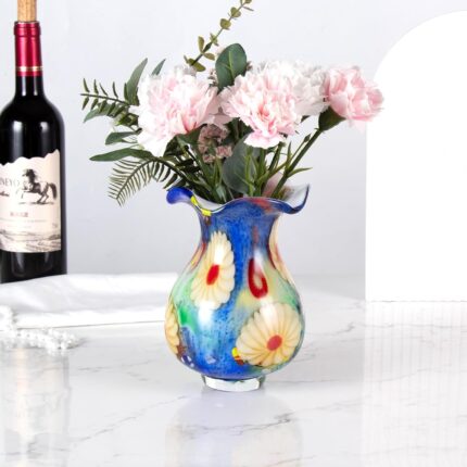 KAMMAK Colored Glass Vase, Beautiful Hand Blown Decorative Vase, Modern Art Vase for Flower Mantle Dining Table Centerpiece, Entryway Living Room Wedding Decoration, FH02081