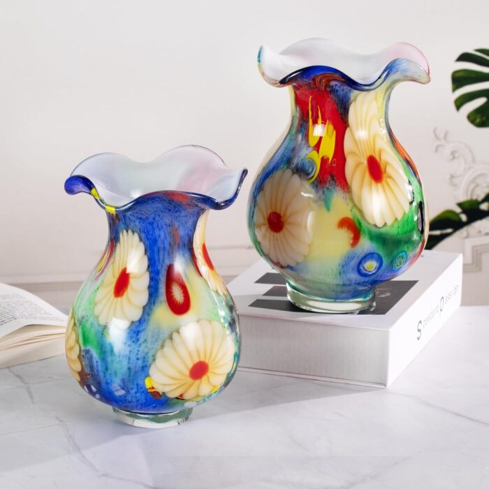 KAMMAK Colored Glass Vase, Beautiful Hand Blown Decorative Vase, Modern Art Vase for Flower Mantle Dining Table Centerpiece, Entryway Living Room Wedding Decoration, FH02081 KAMMAK 8HPFH02081 glass vase shape and proportion detail image 3
