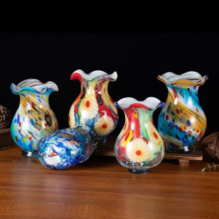KAMMAK Colored Glass Vase, Beautiful Hand Blown Decorative Vase, Modern Art Vase for Flower Mantle Dining Table Centerpiece, Entryway Living Room Wedding Decoration, FH02081 KAMMAK 8HPFH02081 glass vase scale and proportion view image 6