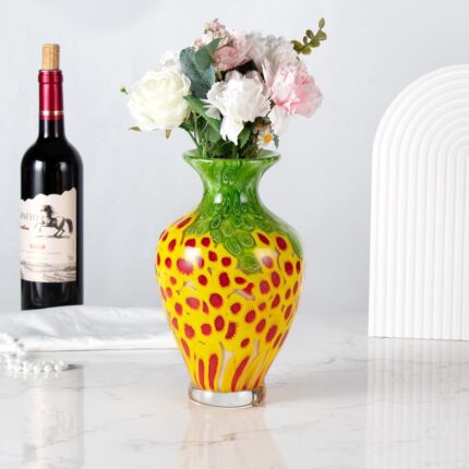 KAMMAK Colored Glass Vase, Beautiful Hand Blown Decorative Vase, Modern Art Vase for Flower Mantle Dining Table Centerpiece, Entryway Living Room Wedding Decoration, FH02115