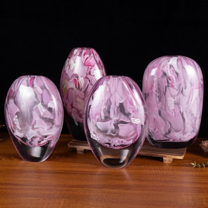KAMMAK Colored Glass Vase, Beautiful Hand Blown Decorative Vase, Modern Art Vase for Flower Mantle Dining Table Centerpiece, Entryway Living Room Wedding Decoration, FH02141 KAMMAK 8HPFH02141 glass vase scale and proportion view image 6