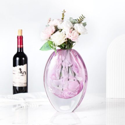 KAMMAK Colored Glass Vase, Beautiful Hand Blown Decorative Vase, Modern Art Vase for Flower Mantle Dining Table Centerpiece, Entryway Living Room Wedding Decoration, FH02142