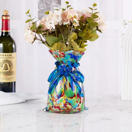 KAMMAK Colored Glass Vase, Beautiful Hand Blown Decorative Vase, Modern Art Vase for Flower Mantle Dining Table Centerpiece, Entryway Living Room Wedding Decoration, FH02010