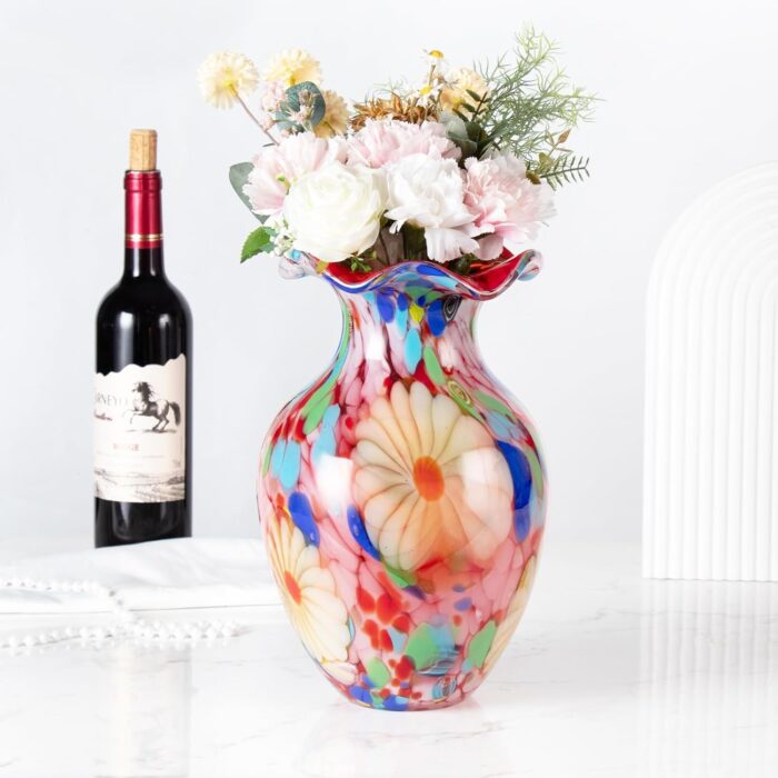KAMMAK Colored Glass Vase, Beautiful Hand Blown Decorative Vase, Modern Art Vase for Flower Mantle Dining Table Centerpiece, Entryway Living Room Wedding Decoration, 8HPFH02124