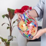 KAMMAK Colored Glass Vase, Beautiful Hand Blown Decorative Vase, Modern Art Vase for Flower Mantle Dining Table Centerpiece, Entryway Living Room Wedding Decoration, 8HPFH02124
