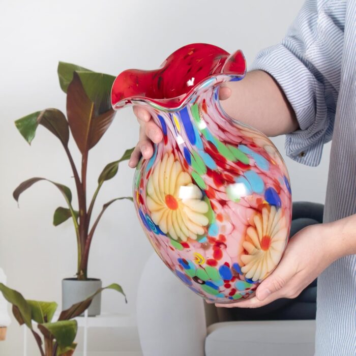 KAMMAK Colored Glass Vase, Beautiful Hand Blown Decorative Vase, Modern Art Vase for Flower Mantle Dining Table Centerpiece, Entryway Living Room Wedding Decoration, 8HPFH02124