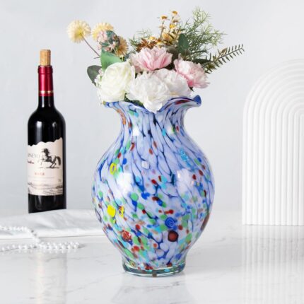 KAMMAK Colored Glass Vase, Beautiful Hand Blown Decorative Vase, Modern Art Vase for Flower Mantle Dining Table Centerpiece, Entryway Living Room Wedding Decoration, 8HPFH02125