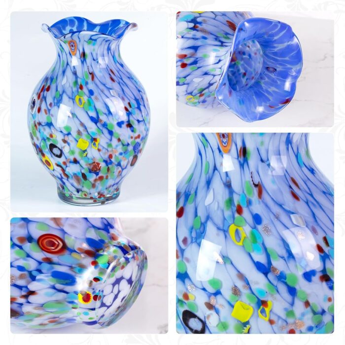 KAMMAK Colored Glass Vase, Beautiful Hand Blown Decorative Vase, Modern Art Vase for Flower Mantle Dining Table Centerpiece, Entryway Living Room Wedding Decoration, 8HPFH02125