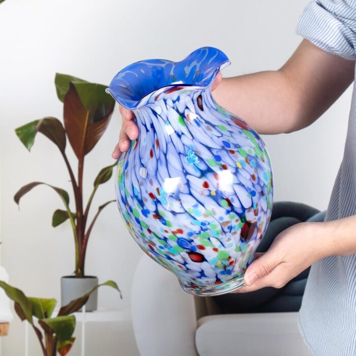 KAMMAK Colored Glass Vase, Beautiful Hand Blown Decorative Vase, Modern Art Vase for Flower Mantle Dining Table Centerpiece, Entryway Living Room Wedding Decoration, 8HPFH02125