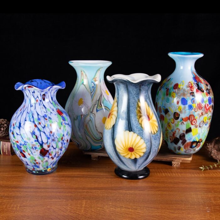 KAMMAK Colored Glass Vase, Beautiful Hand Blown Decorative Vase, Modern Art Vase for Flower Mantle Dining Table Centerpiece, Entryway Living Room Wedding Decoration, 8HPFH02125