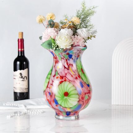 KAMMAK Colored Glass Vase, Beautiful Hand Blown Decorative Vase, Modern Art Vase for Flower Mantle Dining Table Centerpiece, Entryway Living Room Wedding Decoration, 8HPFH02126