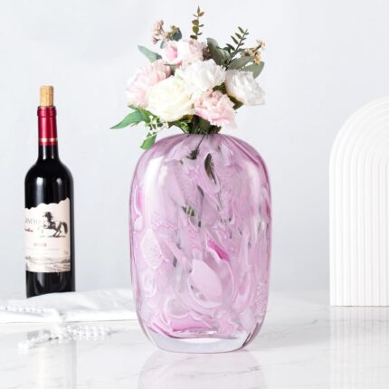 KAMMAK Colored Glass Vase, Beautiful Hand Blown Decorative Vase, Modern Art Vase for Flower Mantle Dining Table Centerpiece, Entryway Living Room Wedding Decoration, FH02140