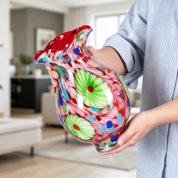KAMMAK Colored Glass Vase, Beautiful Hand Blown Decorative Vase, Modern Art Vase for Flower Mantle Dining Table Centerpiece, Entryway Living Room Wedding Decoration, 8HPFH02126