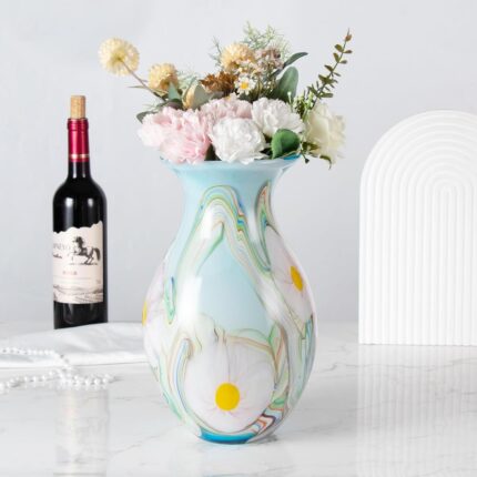 KAMMAK Colored Glass Vase, Beautiful Hand Blown Decorative Vase, Modern Art Vase for Flower Mantle Dining Table Centerpiece, Entryway Living Room Wedding Decoration, 8HPFH02127