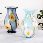 KAMMAK Colored Glass Vase, Beautiful Hand Blown Decorative Vase, Modern Art Vase for Flower Mantle Dining Table Centerpiece, Entryway Living Room Wedding Decoration, 8HPFH02127