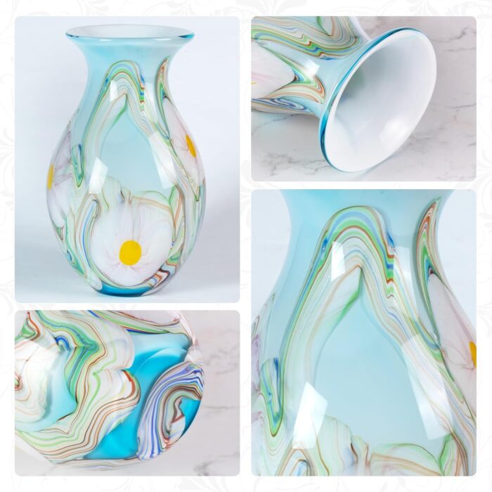 KAMMAK Colored Glass Vase, Beautiful Hand Blown Decorative Vase, Modern Art Vase for Flower Mantle Dining Table Centerpiece, Entryway Living Room Wedding Decoration, 8HPFH02127